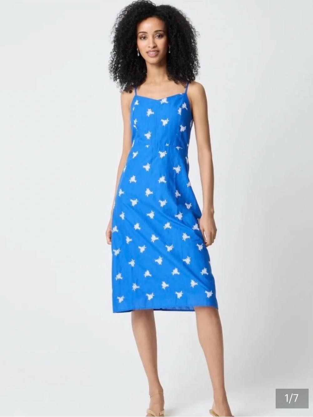 J. Crew Factory Embroidered Cobalt Blue Floral Slip Midi Dress